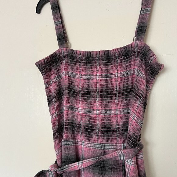 Pink Plaid Smock Bodice Drop Waist Midi / Maxi Ruffle Dress Size 0 - NWT - Picture 2 of 10